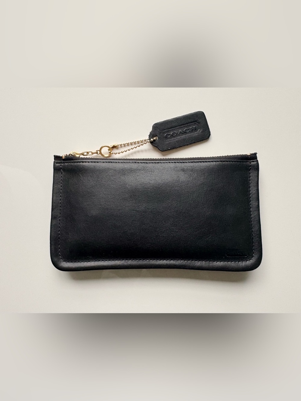 COACH Vintage Skinny Case Black Leather Cosmetic Makeup Travel Pouch 7170